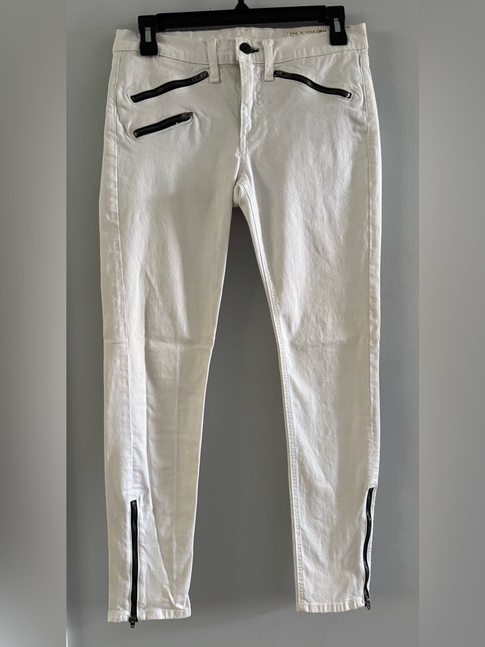 Rag & Bone White Skinny Ankle Jeans 27 Mid Rise 9” Rise 26” Inseam Zip Detail
